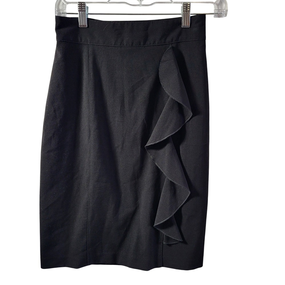 Wrapper Black Ruffle Front Pencil Skirt Business Casual Size 3